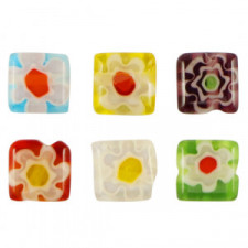 Millefiori beads square flower 6mm - Multicolour